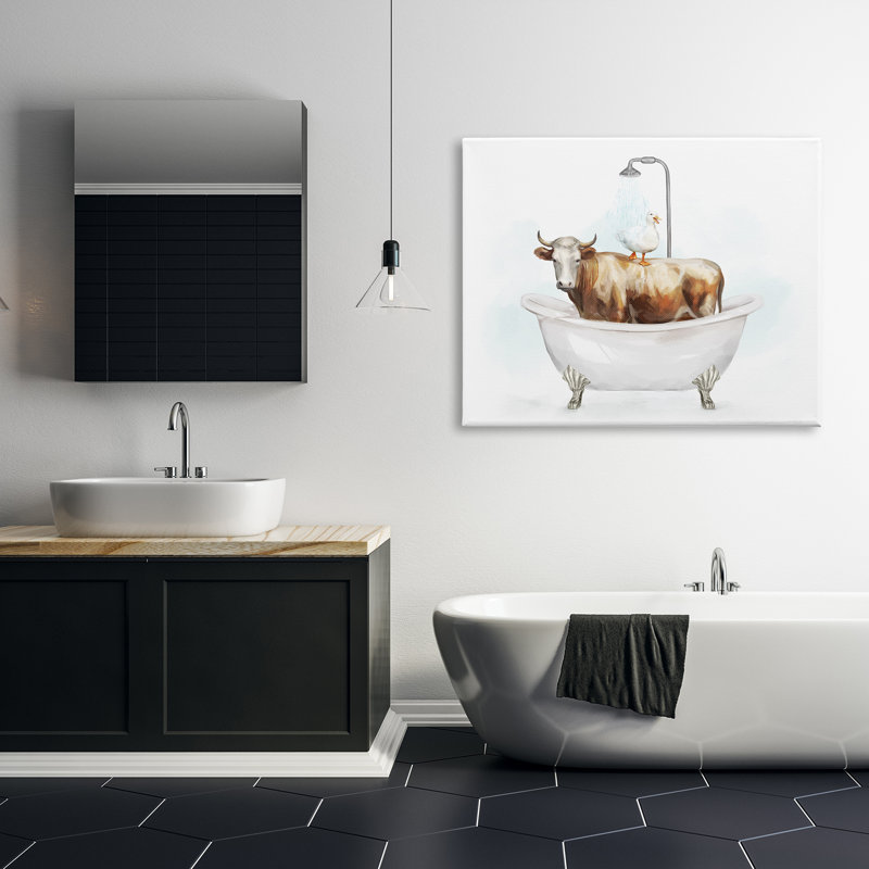 «Duck & Cow In Tub On Canvas» par Ziwei Li, reproduction, H 36 po x l 48 po x P 1,5 po