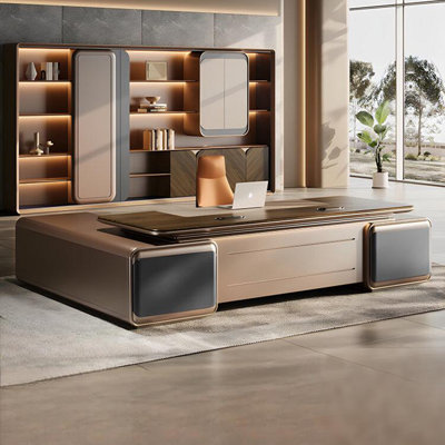 94.49"Luxury and high-end brown L-shaped executive desk
