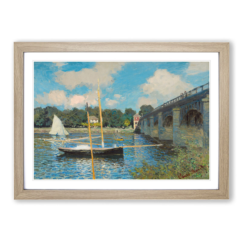 The Bridge at Argenteuil by Claude Monet - Picture Frame Painting on MDF, Oak Framed, 48cm H x 65cm W x 2cm D