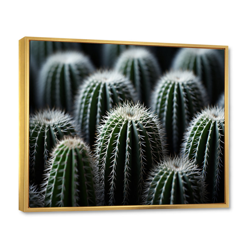 Vert, blanc, cactus, sublime minimalisme - impression, Cadre flottant doré, H 30 po x l 40 po x P 1,5 po