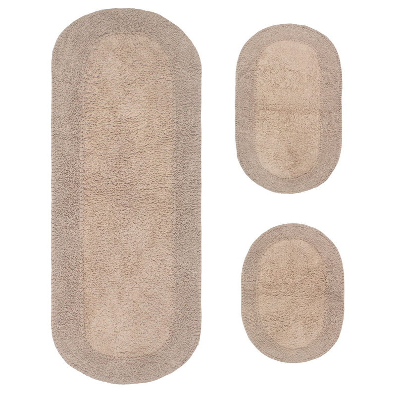 Tapis de bain 100% coton à double volants Lona (ensemble de 3), Lin
