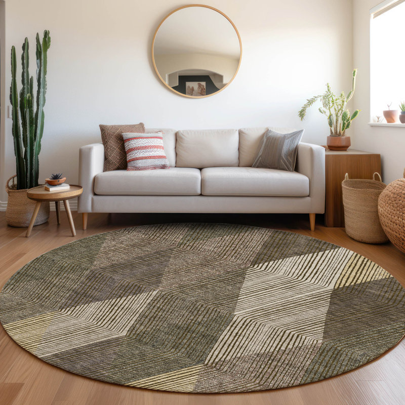 Premium Machine Washable Prisco Brown Rug, Round 8'