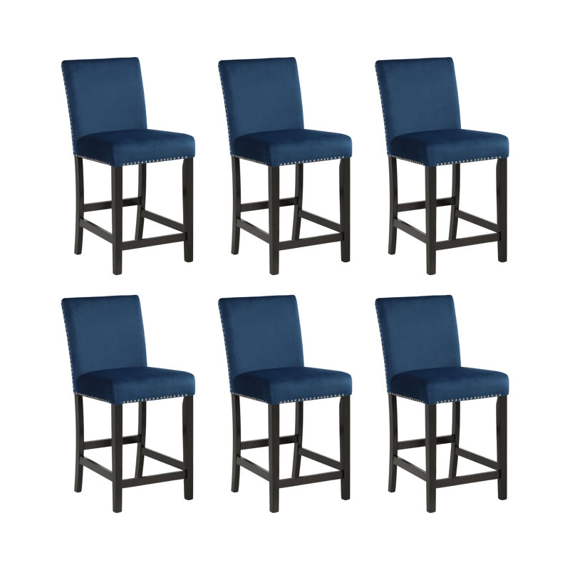 Celeste Wood Counter Chairs (Set Of 6), Blue, Blue