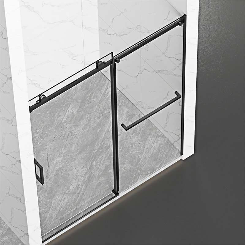 Porte de douche coulissante sans cadre, Noir mat