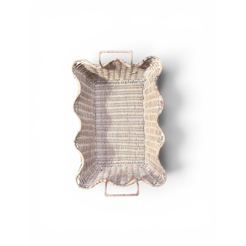 Small Scalloped Tray, 5" H x 23.75" W x 17" D, Natural Matte