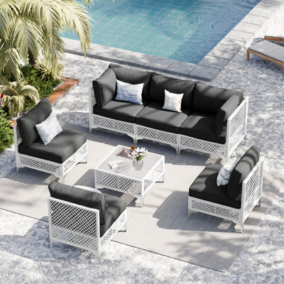 6 - Person Premium Patio Wicker Sectional Seating Group with Cushions