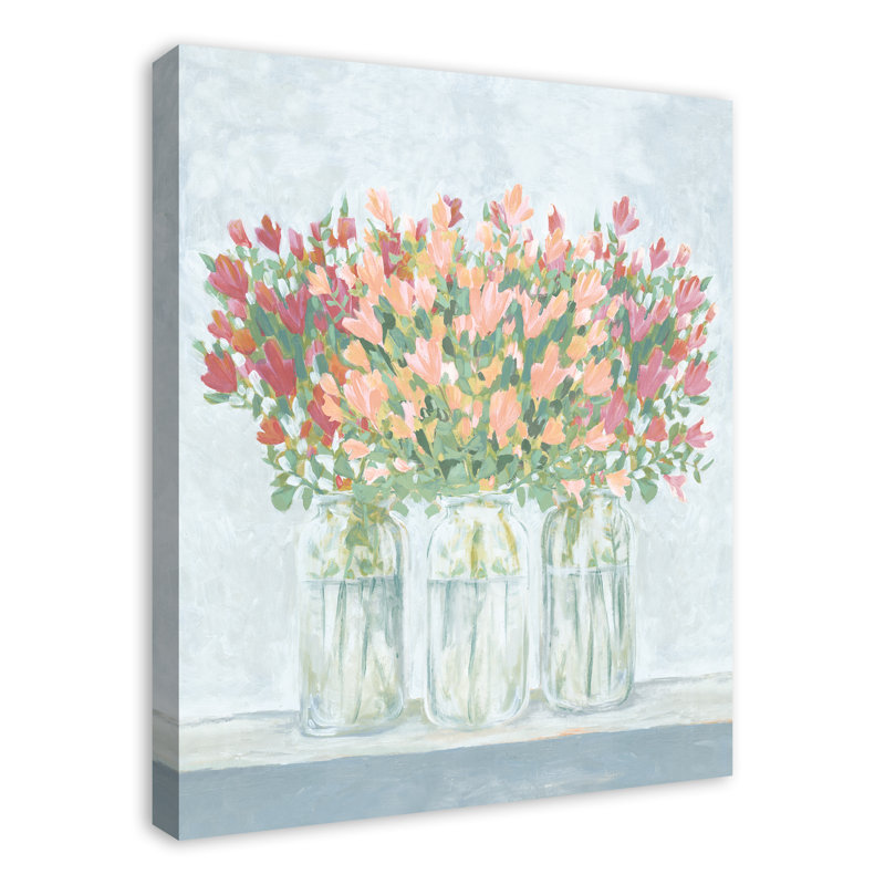 Floral trio de pots floraux - peinture sur toile tendue