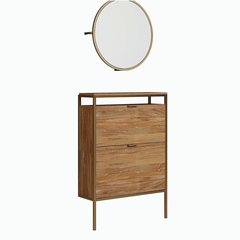 Armoire à chaussures murale avec miroir, finition brune