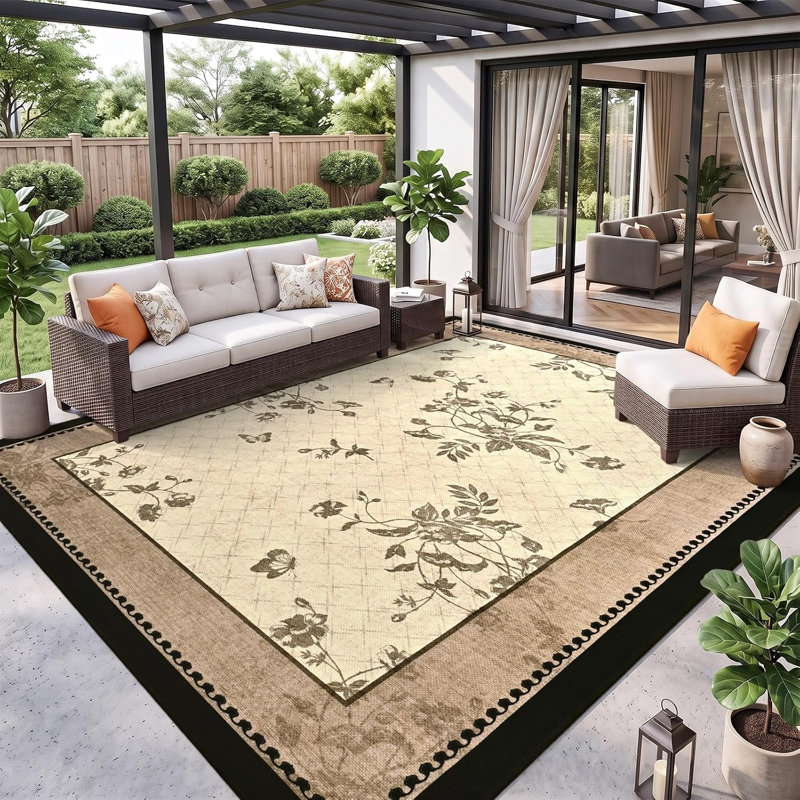 Tapis antidérapant à imprimé floral papillon, Rectangle 6 pi x 9 pi
