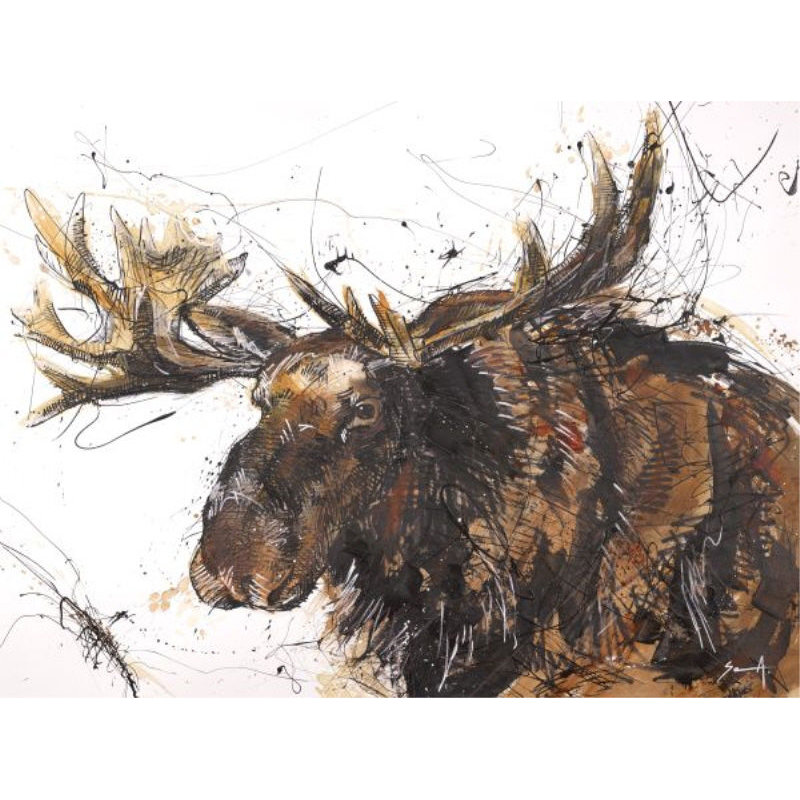 Chocolate Moose Painting by Altamura Stefano, 47" H x 63" W, Knife Gel