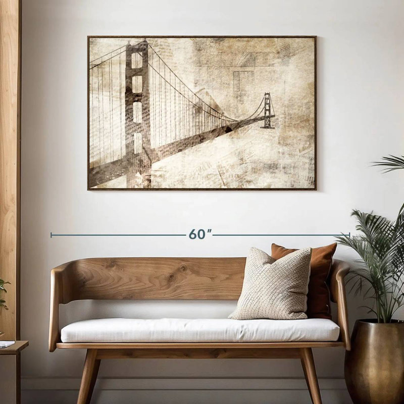 Pont du Golden Gate, 46 po x 31 po, Cadre flottant noyer