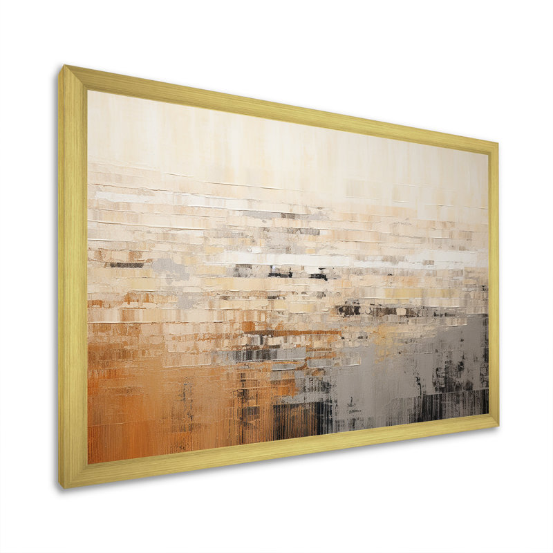 «Darkness Sunrise On Beige Fusion», art mural abstrait, salon, Encadrement doré, H 24 po x l 32 po x P 1 po