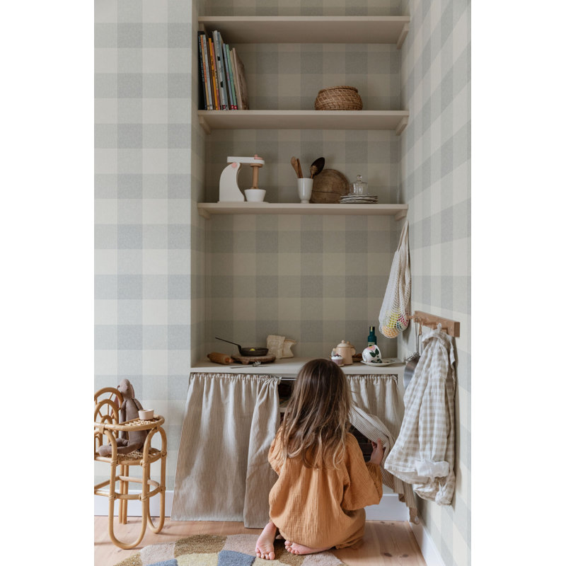 Villa Dalarö II Gingham Wallpaper Roll, Misty Blue