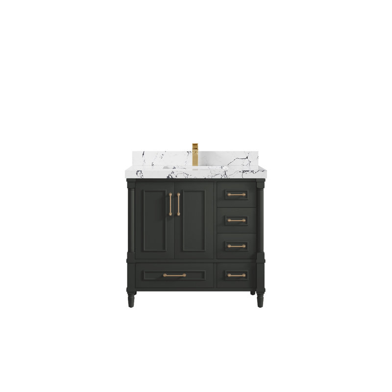 36'' Single Bathroom Vanity with Quartz Top, Gray, Viola Night