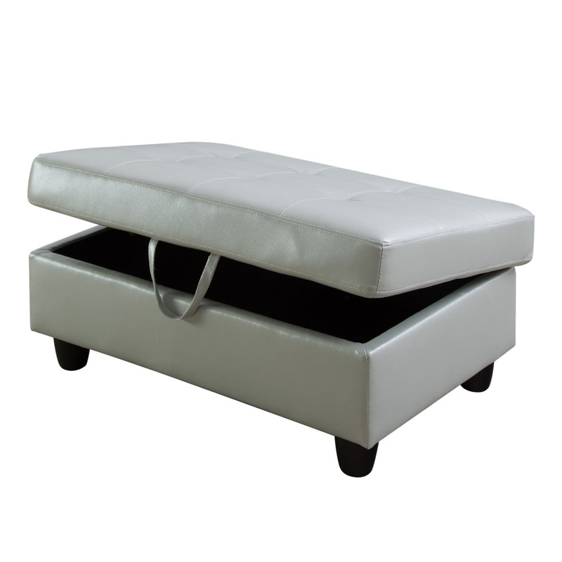 Faux Leather Ottoman, Silver Green Faux Leather
