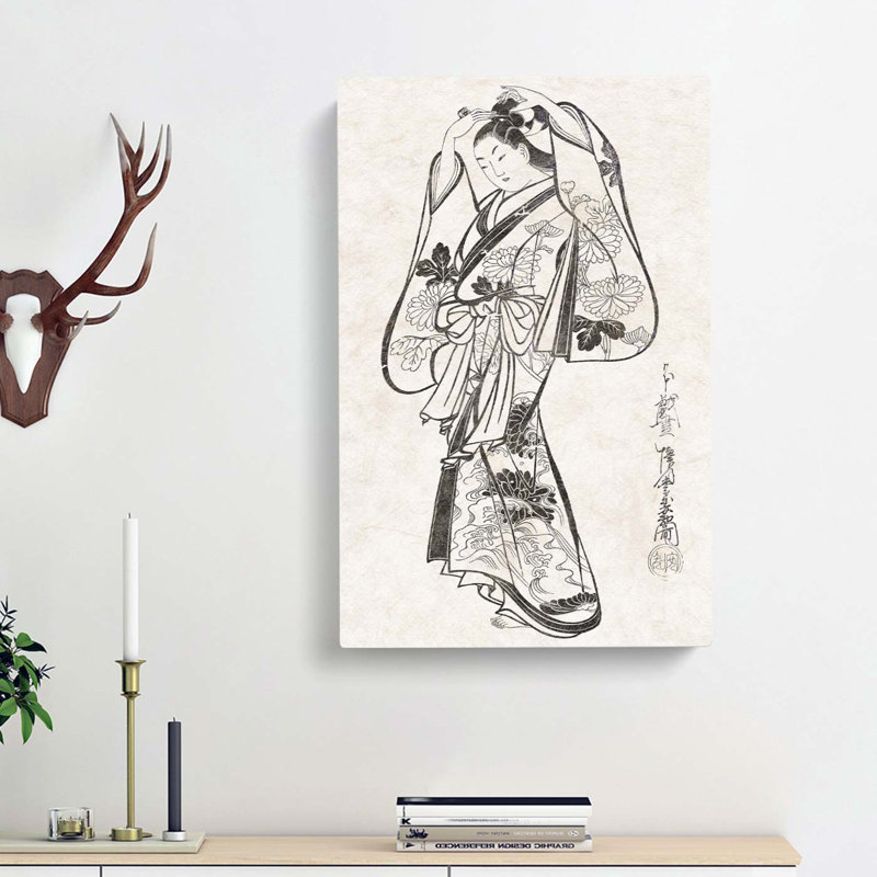 Courtesan Placing A Hairpin In Her Hair by Kaigetsudo Anchi - Wrapped Canvas Painting, 50cm H x 35cm W x 3cm D