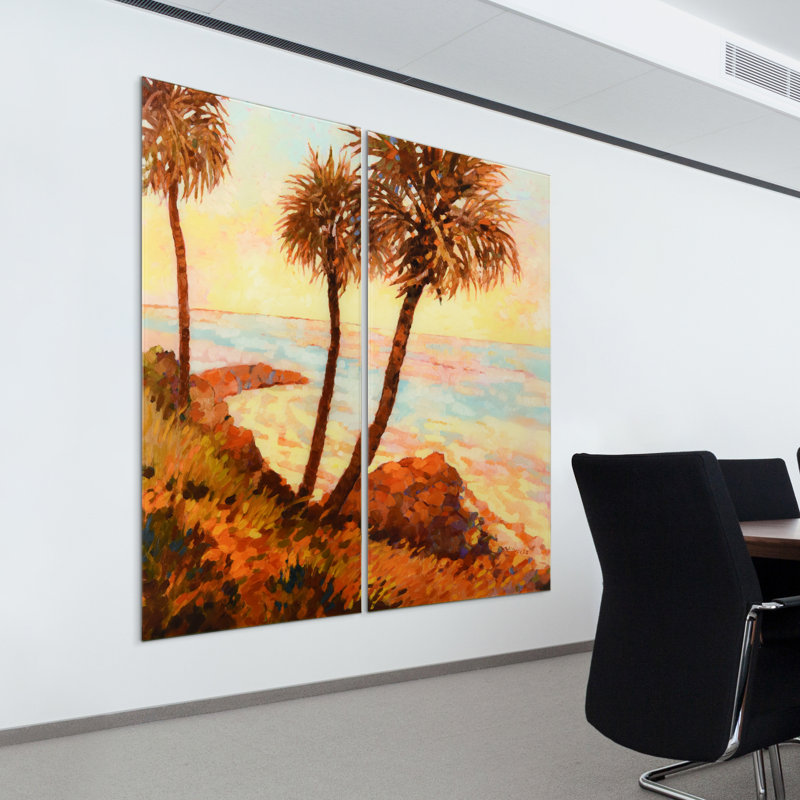 Palm Breeze I AB - Ensemble de 2 peintures sans cadre sur verre