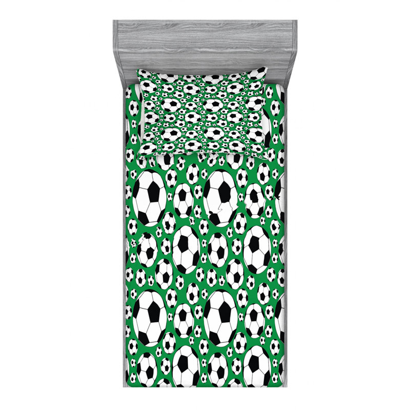 Green and White Soccer Print Microfiber Twin XL Sheet Set