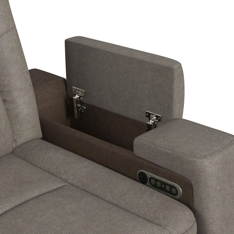 Ivy Bronx Taionna Power Motion Loveseat with Power Headrest, Led, and Console in Rocky Grey/Brown