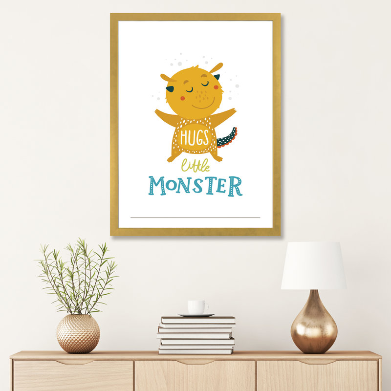 Petits monstres - impression d'art graphique, H 32 po x l 24 po x P 1 po, Blanc, Papier encadré doré
