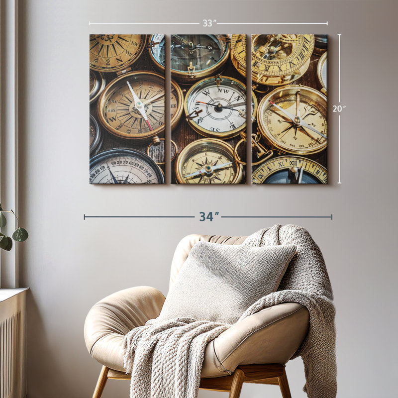 "Collection Vintage Compass" sur toile, H 20 po x l 33 po x P 1,25 po