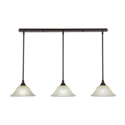 Ratchford 3 Light Stem Hung Linear Pendalier Shown With 10" Amber Marble Glass