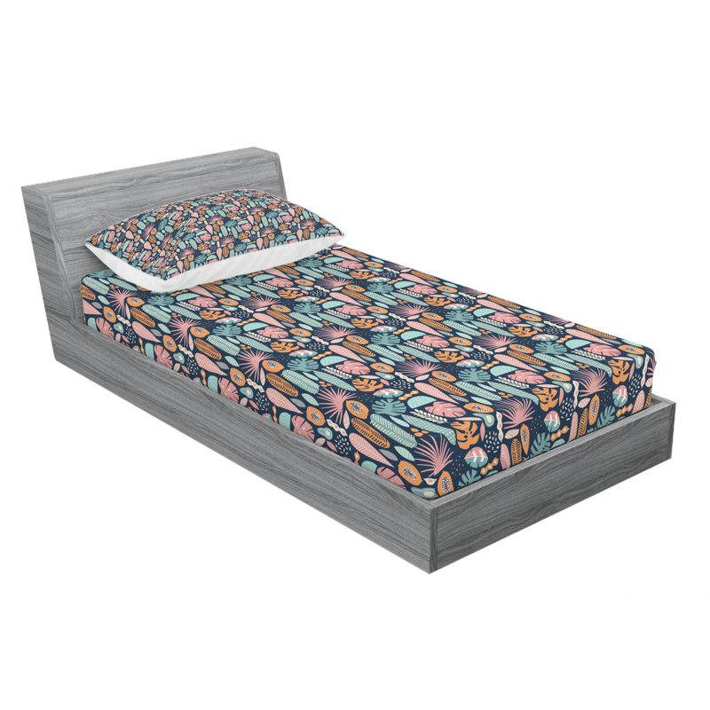 Tropical Microfiber Floral Fitted Sheet, Twin Fitted Sheet with 1 Pillowcase