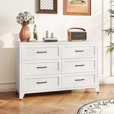 6 Drawer Dresser For Bedroom, Modern Metal Storage Chest With Smooth-Glide Drawers, Space-Saving Storage Cabinet For Closet, Hallway, Entryway, Eco-Fr