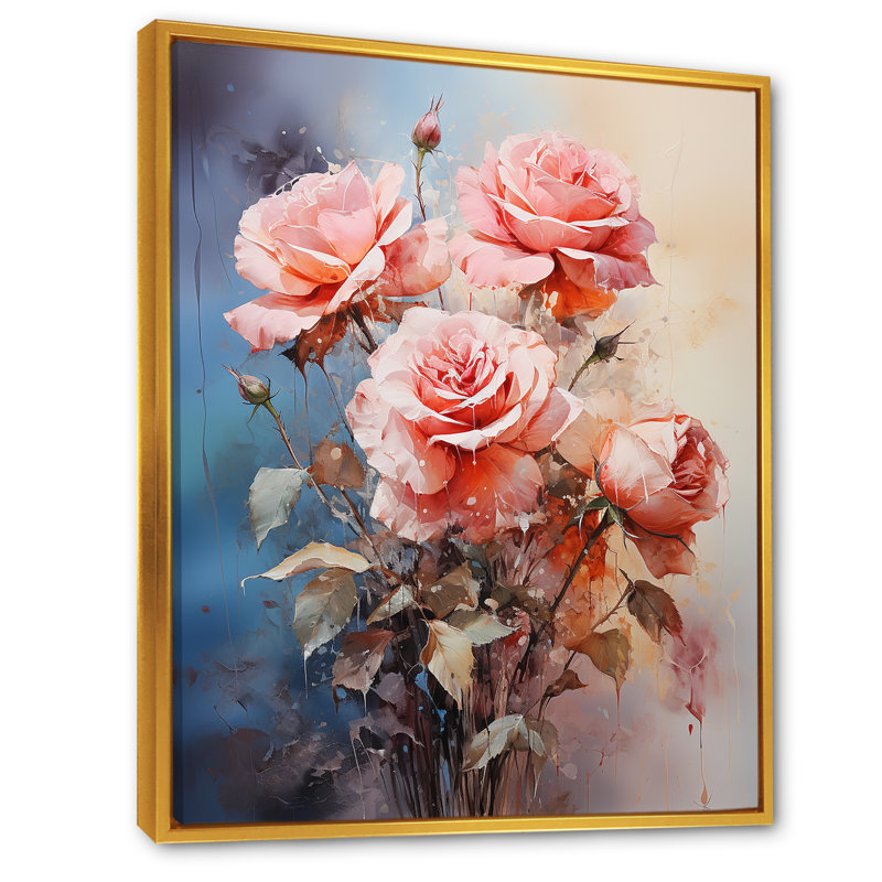 Harmonous Rose Bouquet sur toile, Cadre flottant doré, H 32 po x l 24 po x P 1 po