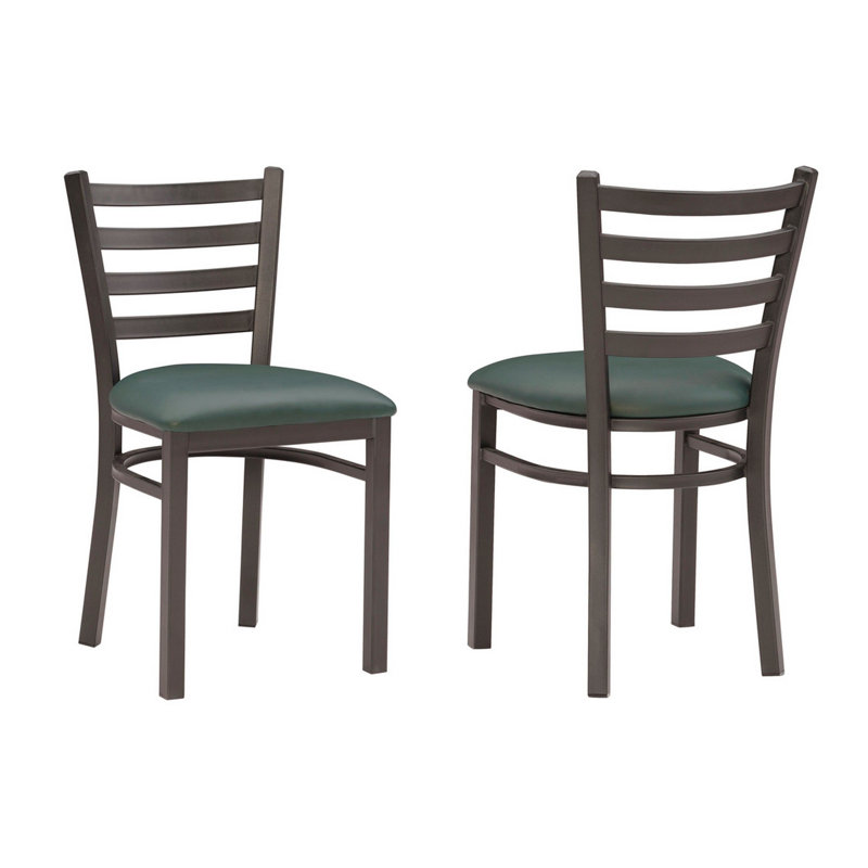Gensingh Ladder Back Side Metal Chair with Faux Leather, Black, Wine Red