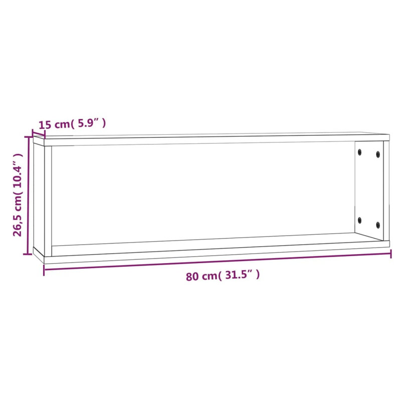 Étagères murales cubes en bois d'ingénierie 2 pièces, Chêne brun, H 10,40 po x l 31,50 po x P 5,90 po