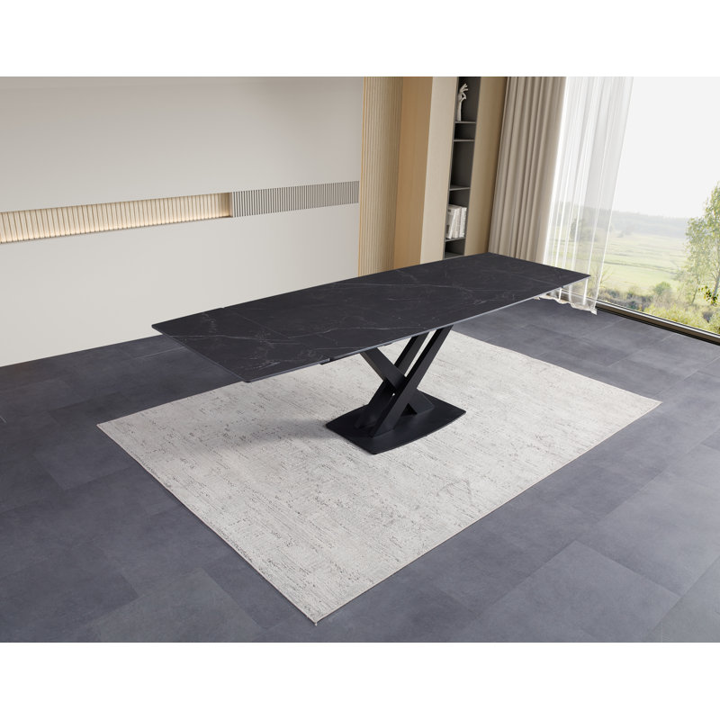 Auttumn Extendable Metal Base Dining Table, Charcoal