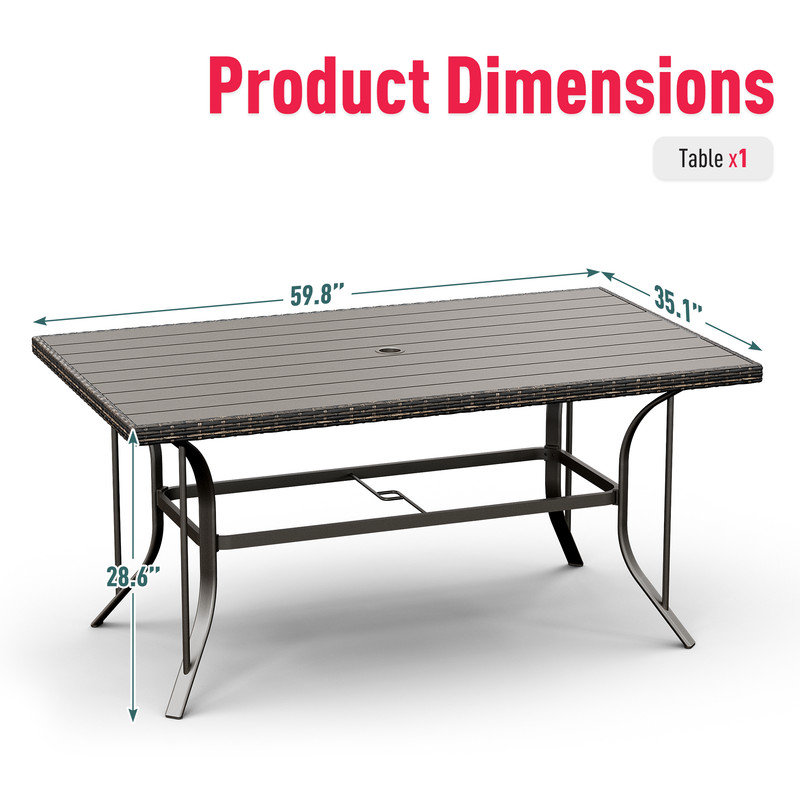 Hainer Rectangular Rattan Outdoor Dining Table with Parasol Hole for 6 People