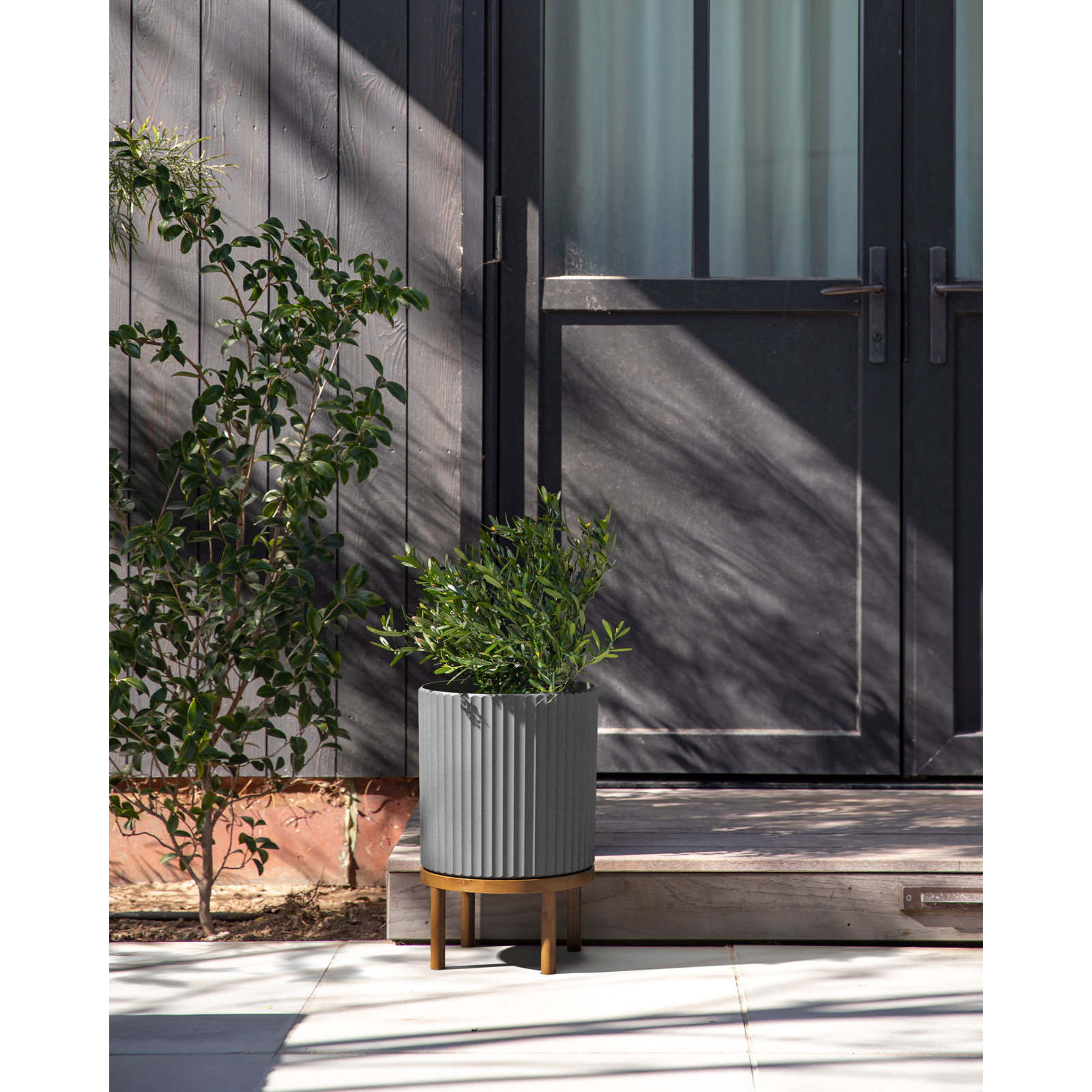 Demi Series Planter with Stand, 1, Gray/Brown, 16" H x 10.5" W x 10.5" D
