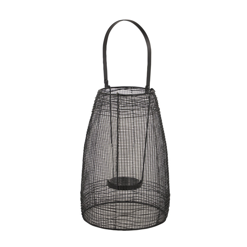 Lanterne de table en métal, H 16 po x l 9 po x P 9 po, Noir