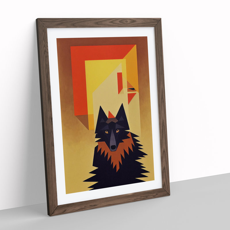 Wolf Art Abstract No.3 - Wall Art, 48cm H x 36cm W, Walnut Framed Paper, White