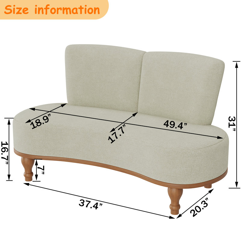 Banc rembourré avec pieds en bois, Ivoire ivoire