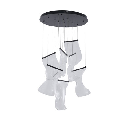 Black LED Chandelier With Acrylic Crumbled Sheet Pendants