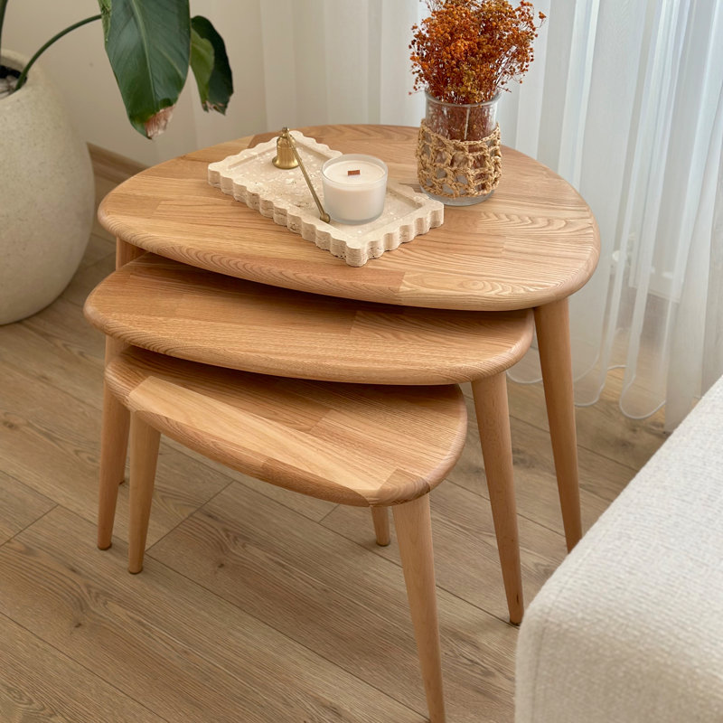 Nesting Table Set of 3 - Ercol Style Rustic Chestnut Natural, Transparent