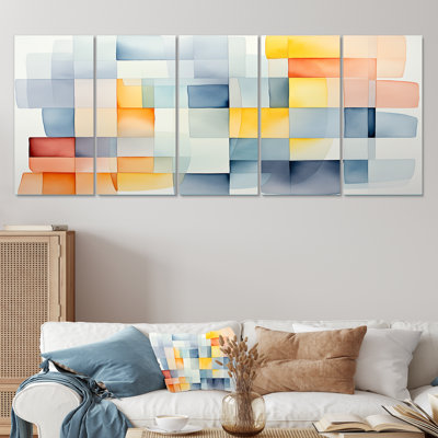 Multicolor Cubes Patterns V - Abstract Geometric 5 Piece Wall Art Canvas
