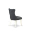 L'ensemble de salle à manger 5 pièces Mid-Century comprend une table avec un plateau en marbre veiné et 4 chaises en tissu de polyester gris platine, blanc lin-365539300-365539099