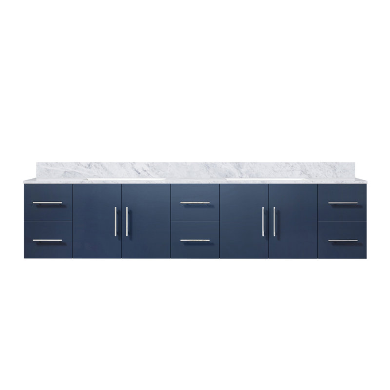 Meuble-lavabo double bleu marine 84 po X P 22 po D, avec plateau en marbre de Carrare, Marine