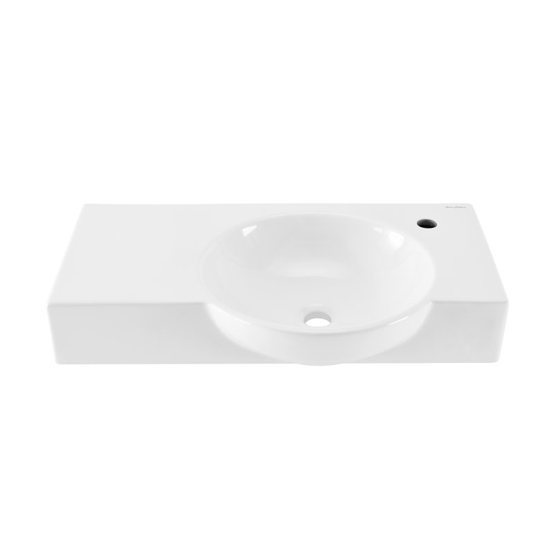Chateau 30" Right Side Faucet Wall-Mount Ceramic Rectangular Bathroom Sink in Glossy White SM-WS325, Glossy White, Right