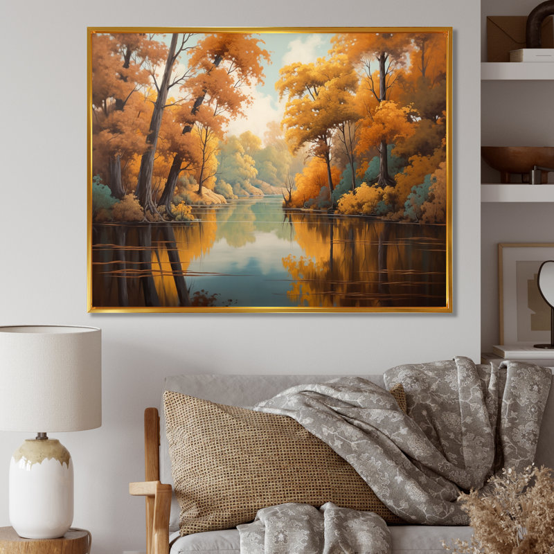 «Whimsical River and Forest II», reproduction sur toile, H 34 po x l 44 po x P 1,5 po, Cadre flottant doré