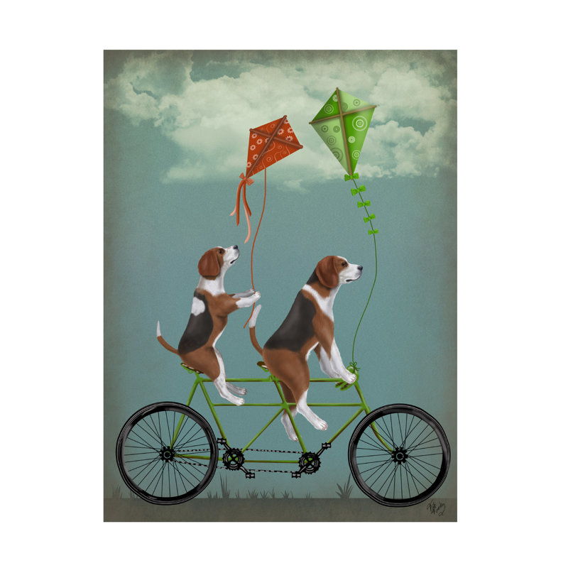  Wrapped Canvas Wall Art - Fab Funky 'Beagle Tandem' Wall Art for Living Room, Bedroom, or Office Décor - 24x32