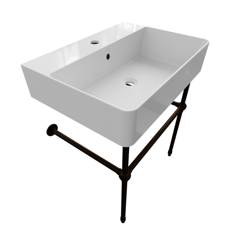 Lavabo de salle de bain console rectangulaire avec trop-plein Nuo 2, Blanc / bronze antique