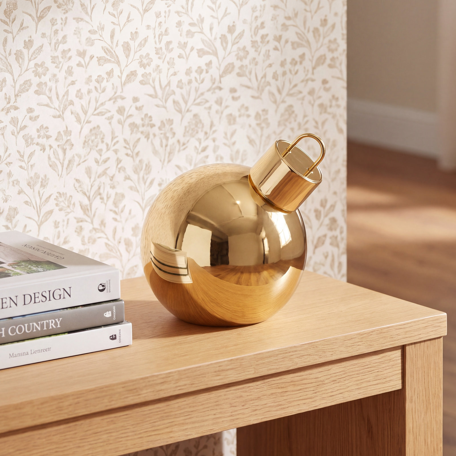 Lighted Glass Slanted Ball Christmas Ornament, 7.75" H x 7.75" W x 7.75" D, Gold