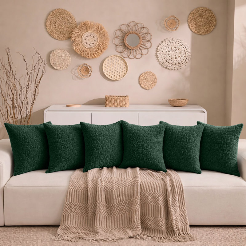 Aspire Homeware Geometric Square Velvet Cushion Covers, Emerald, Pack of 6