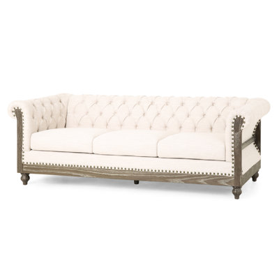 3 Comfy For Living - Siège rembourré beige avec rivets en métal et structure en contreplaqué
