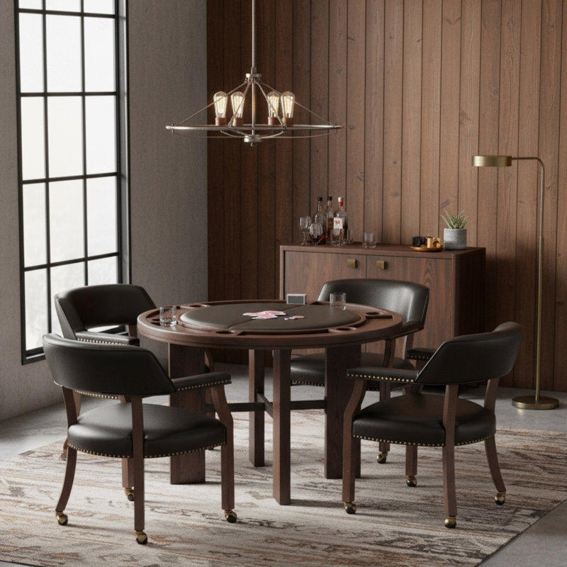 Ensemble de salle à manger et de jeu Gorman 5 pièces en similicuir, polyvalent et durable pour le divertissement moderne et la table de salle à manger